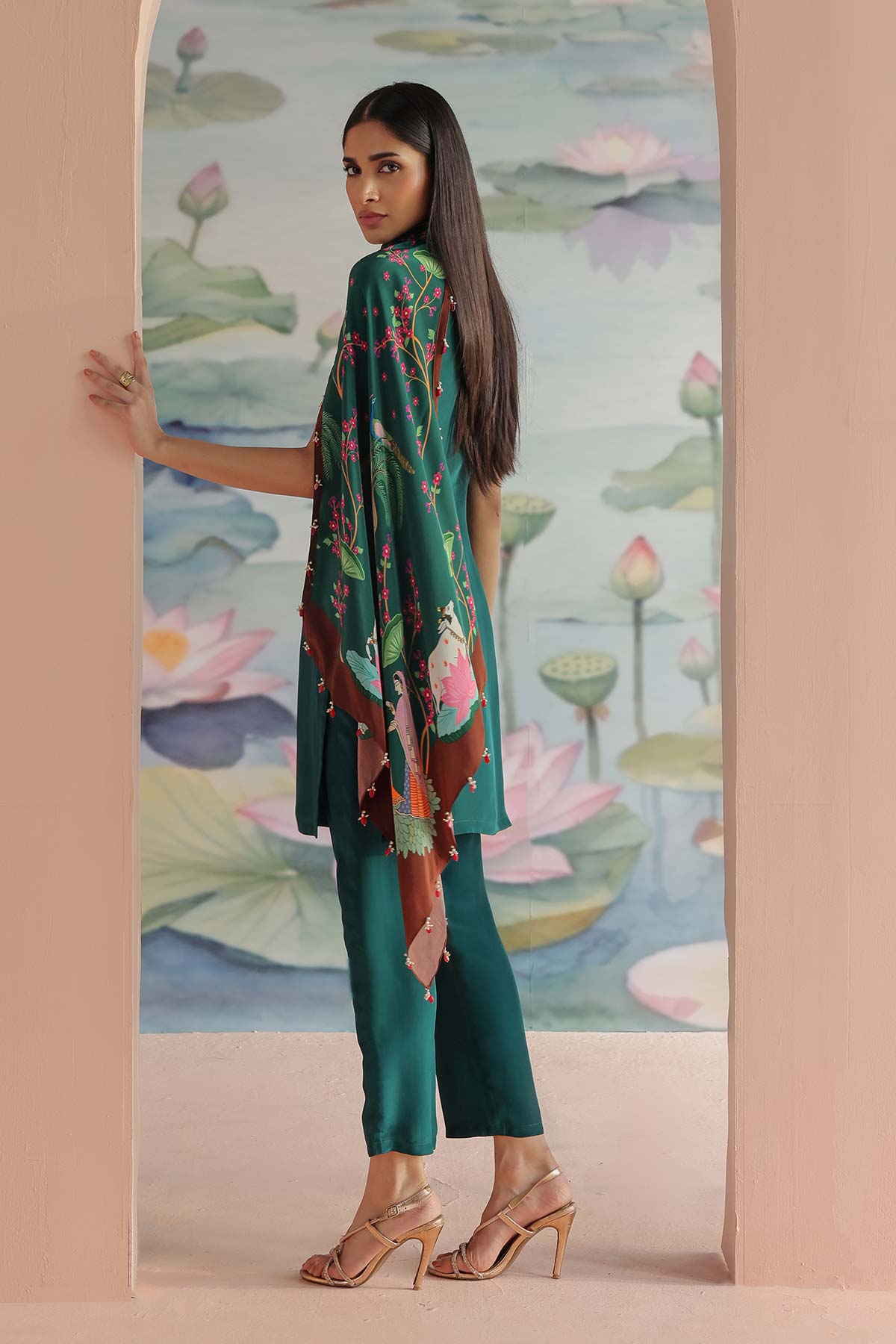 REVAA EMBROIDERED DRAPED KURTA SET