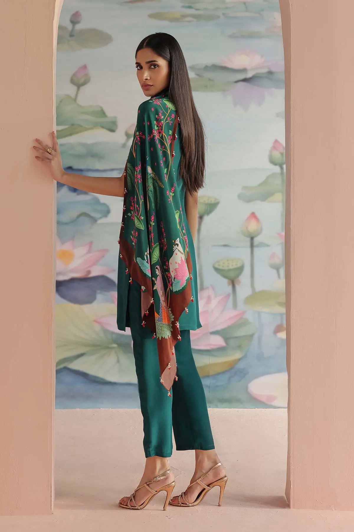 REVAA EMBROIDERED DRAPED KURTA SET 369