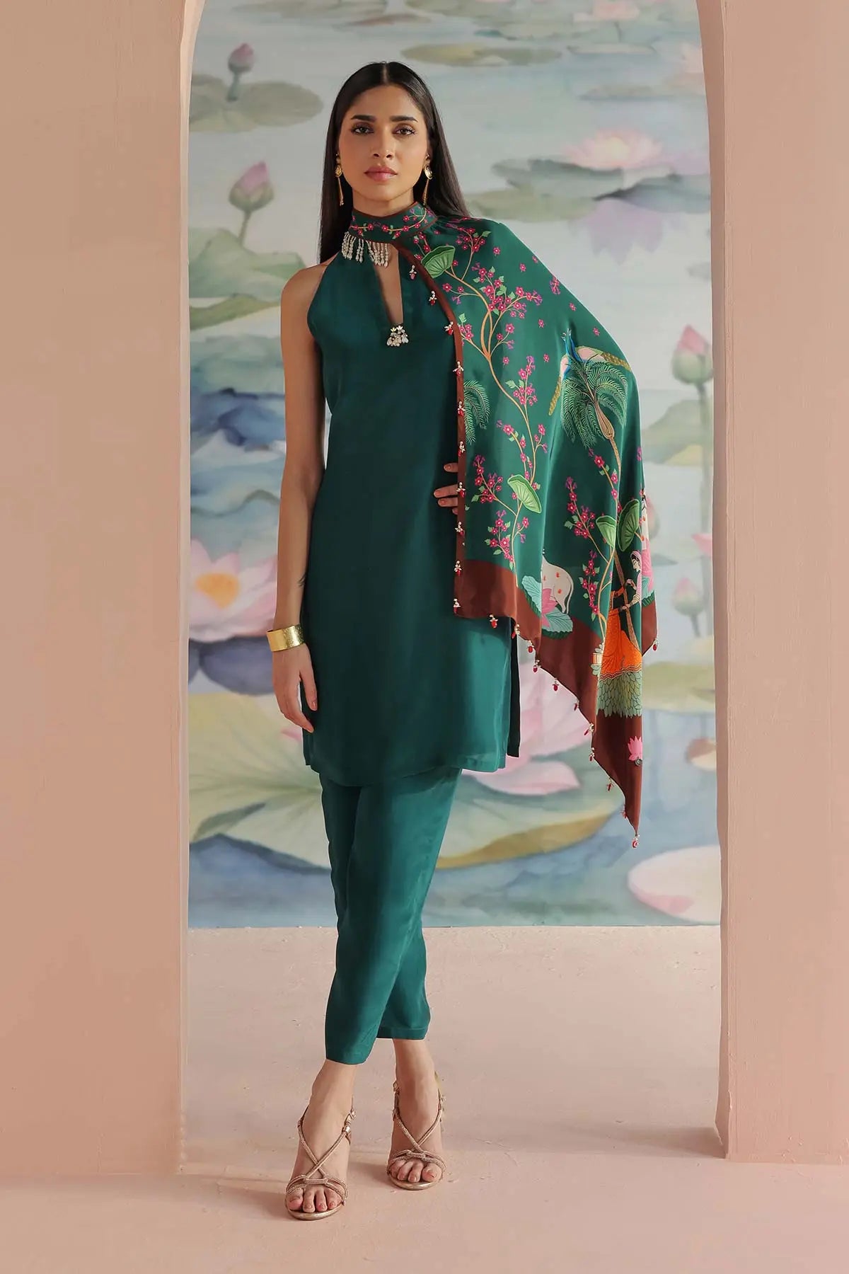 REVAA EMBROIDERED DRAPED KURTA SET 369