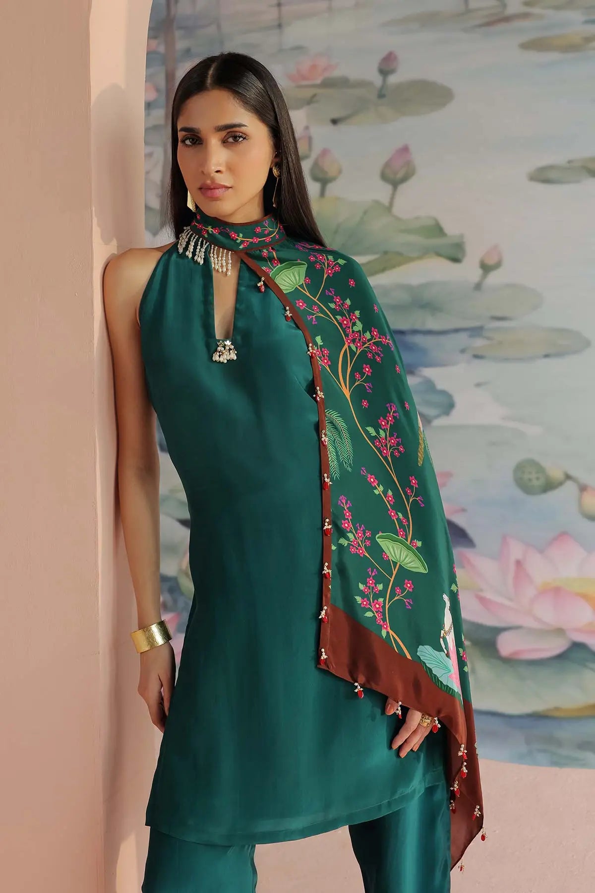 REVAA EMBROIDERED DRAPED KURTA SET 369