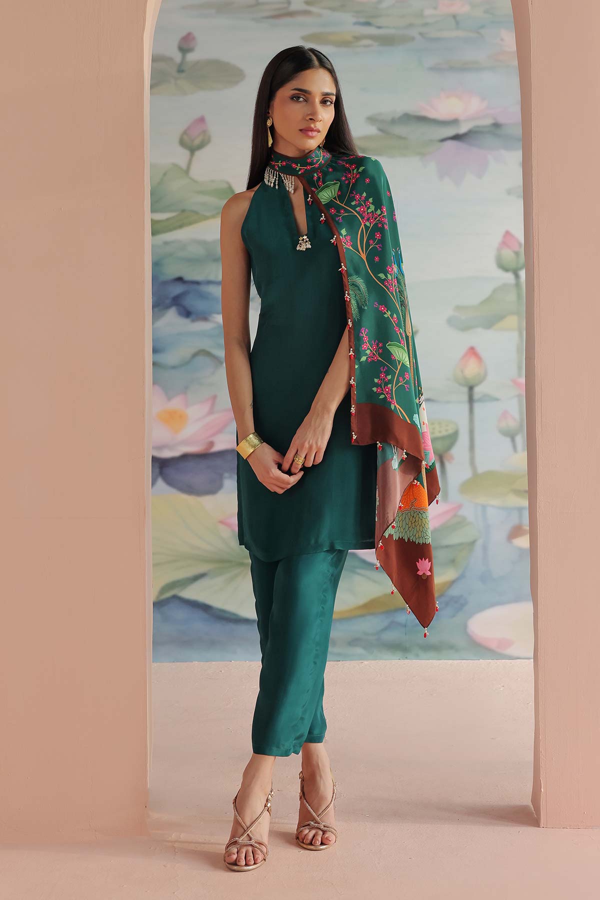 REVAA EMBROIDERED DRAPED KURTA SET