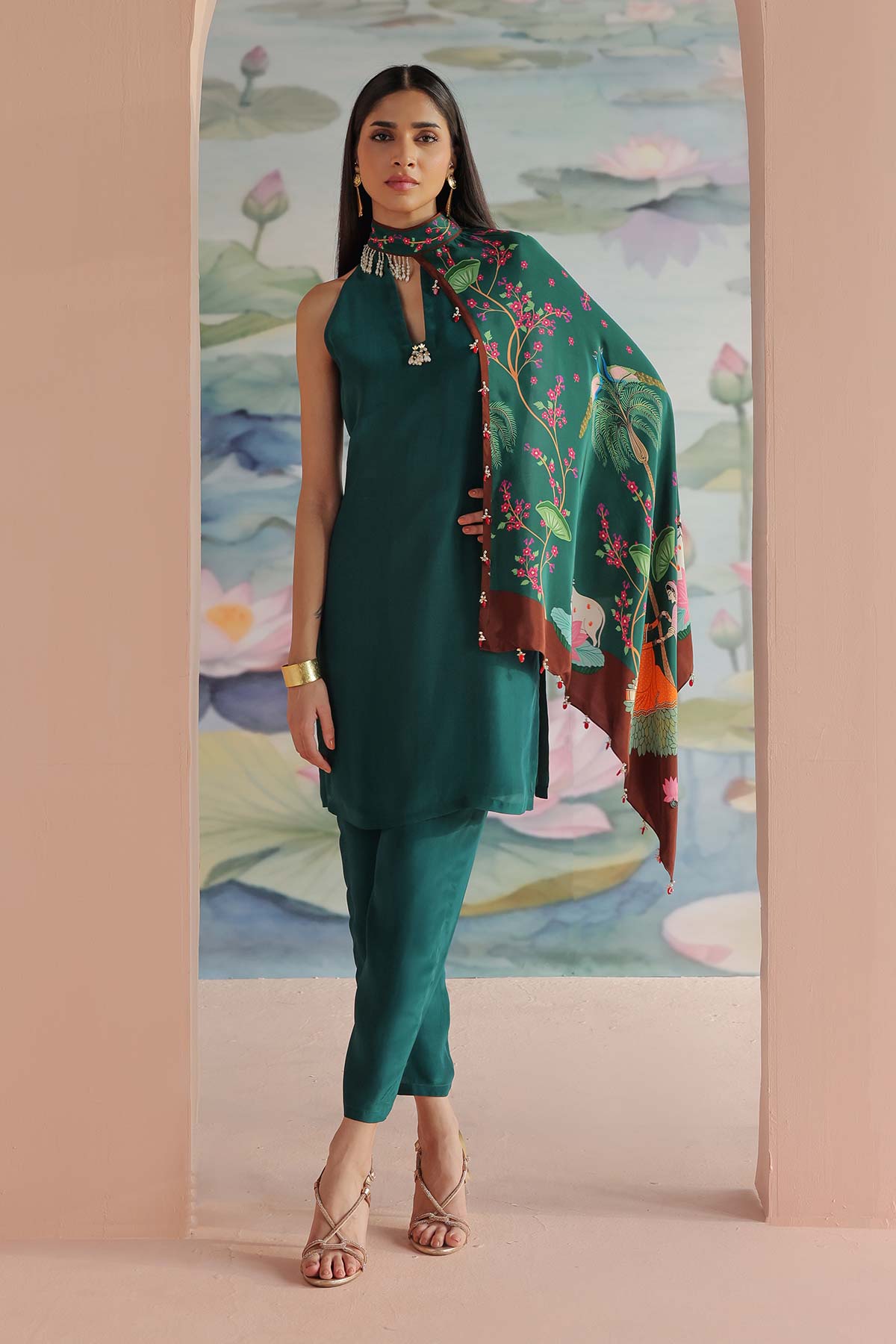 REVAA EMBROIDERED DRAPED KURTA SET
